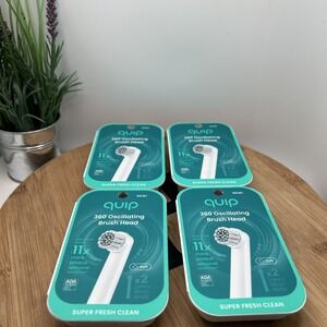 4x Quip Rev 360 Oscillating Electric Brush Head Soft Head Refills 2 Pack-White
